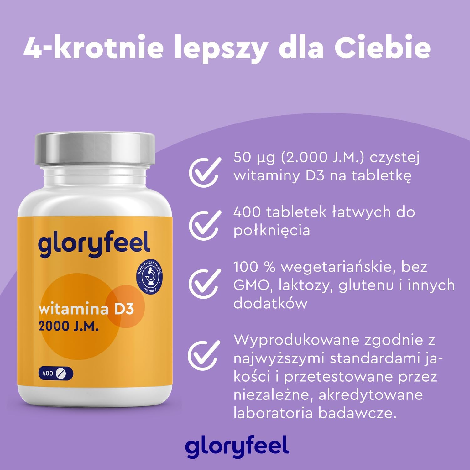 Witamina D3 2000 j.m. - 400 tabletek (13 miesięcy) - Wysoka dawka - Witamina słońca na odporność i kości* - 100% czystego cholekalcyferolu - Testowane laboratoryjnie - Wyprodukowano w DE