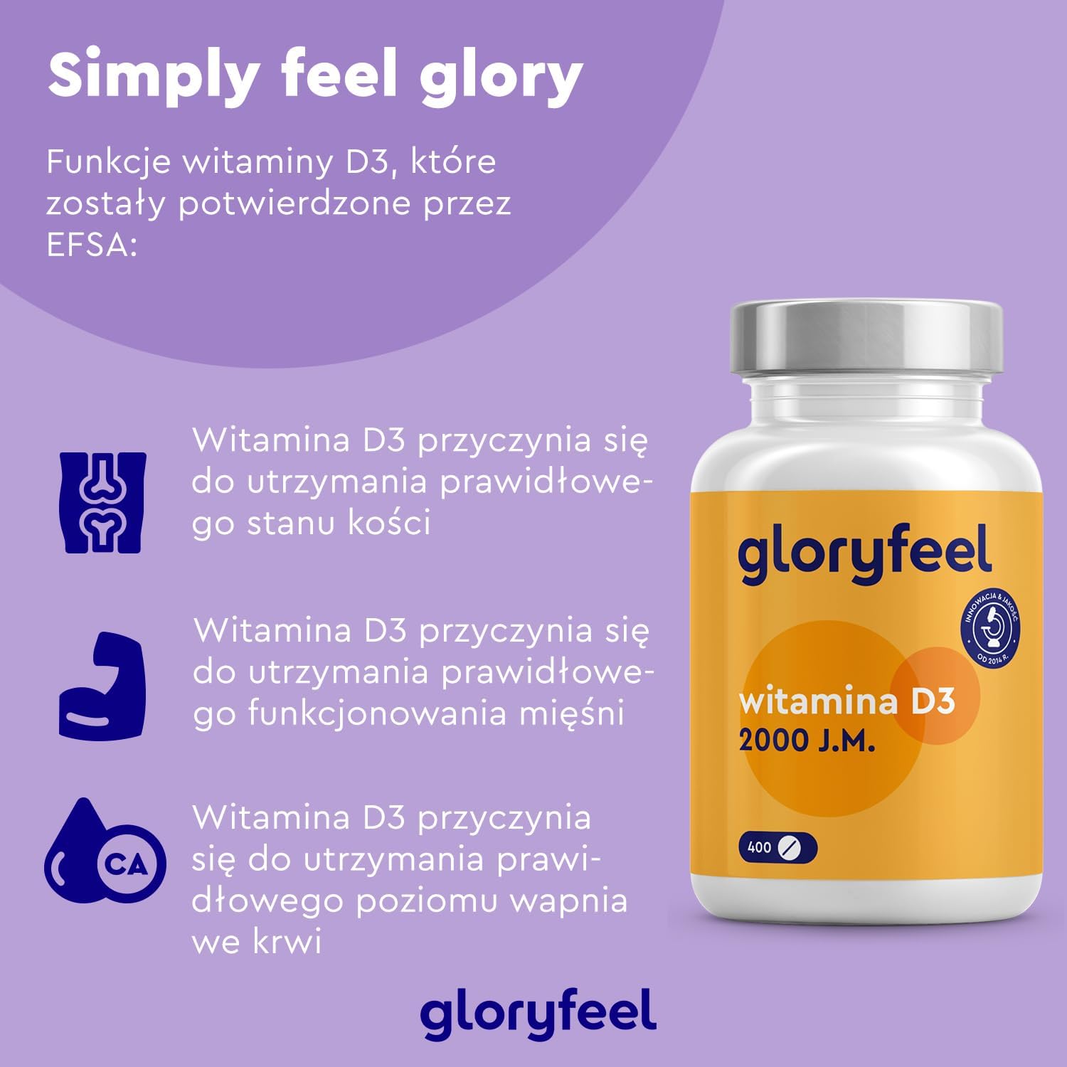 Witamina D3 2000 j.m. - 400 tabletek (13 miesięcy) - Wysoka dawka - Witamina słońca na odporność i kości* - 100% czystego cholekalcyferolu - Testowane laboratoryjnie - Wyprodukowano w DE