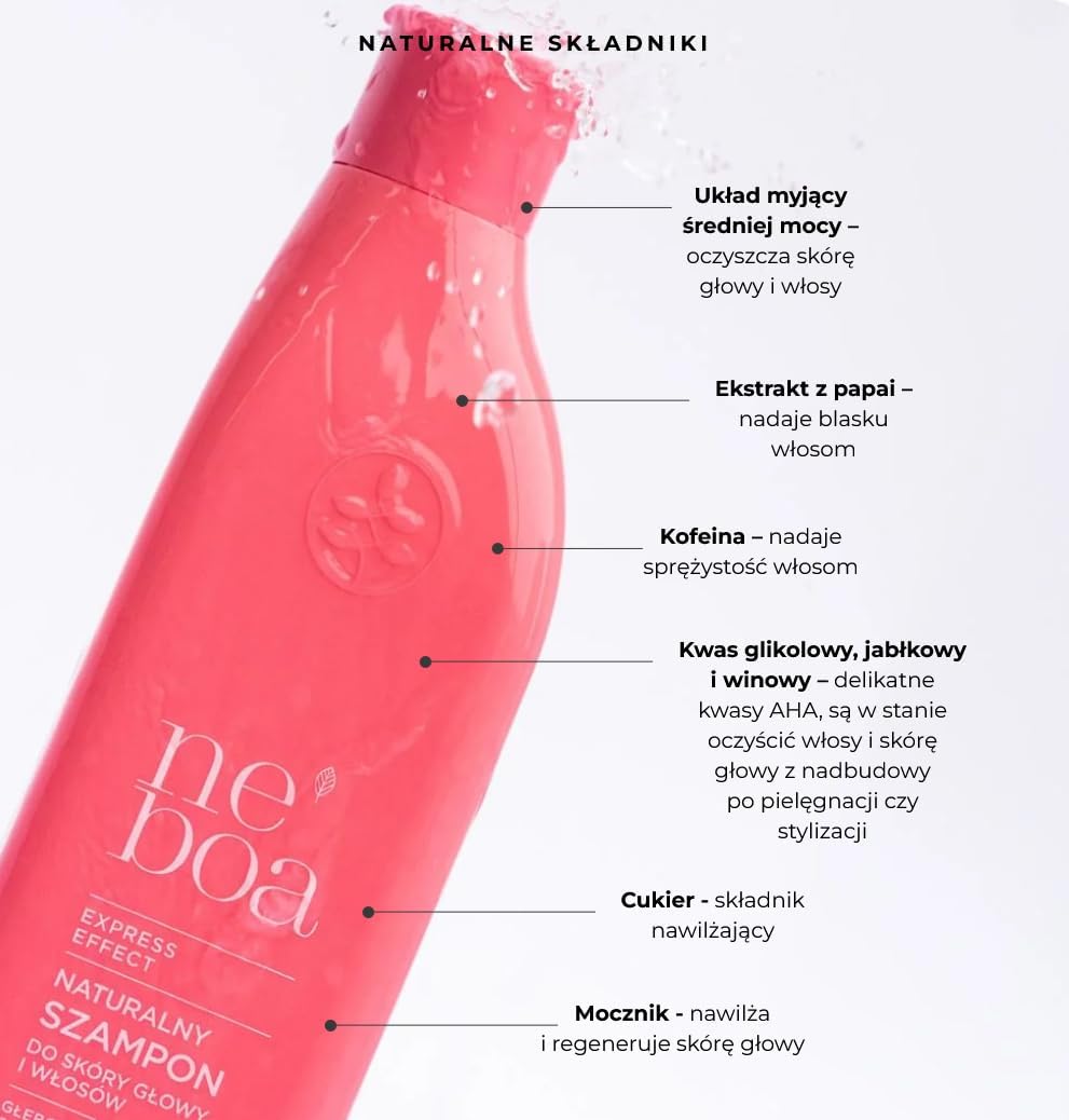 NEBOA Express Effect, Naturalny Szampon do Włosów, Wegański, 93% Naturalny, 300ml