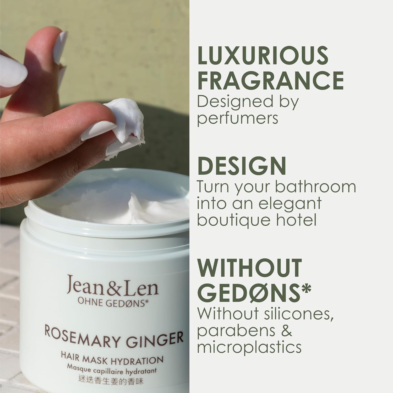 Jean & Len Rozmaryn i imbir, maska do włosów silnie zniszczonych, suchych i pozbawionych połysku włosów, intensywna pielęgnacja nawilżająca, bez parabenów, silikonów i mikroplastiku, 200 ml