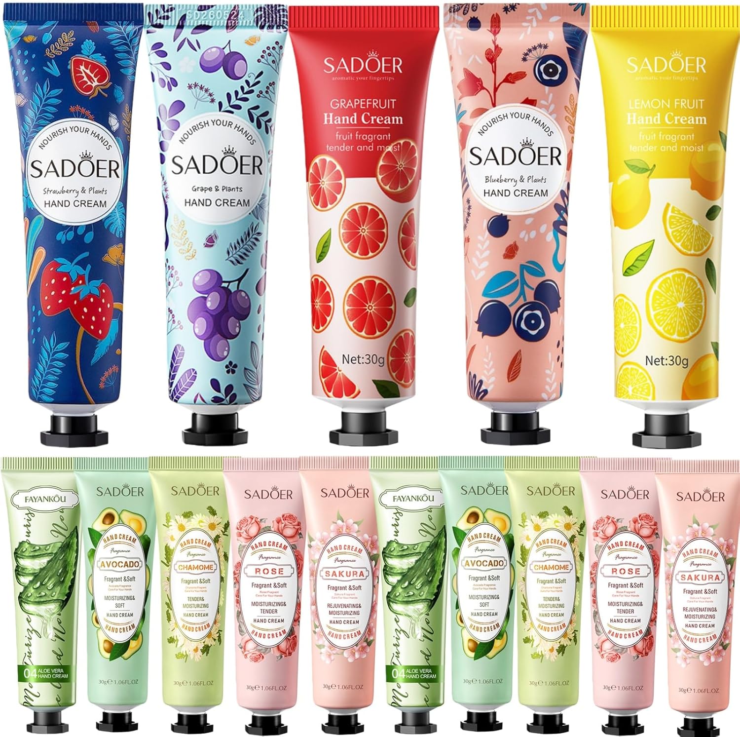 Luthando Zestaw Mini Krem do Rąk, Zestaw Prezentowy Mini Krem do Rąk, 15 x 30ml